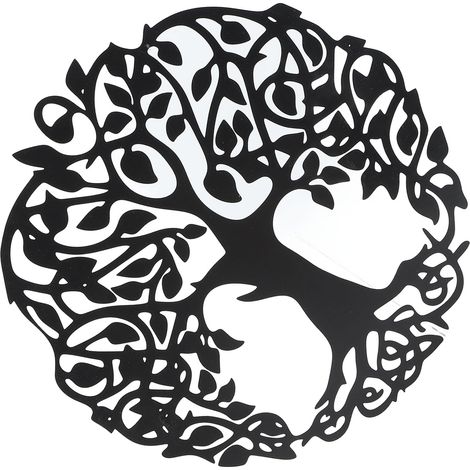 Lebensbaum-Wandplakette, 30 cm, Metall, Wandbehang, Dekoration, Gartenkunst-Skulptur für Badezimmer, Wohnzimmer, Schlafzimmer, Schwarz (1/5)