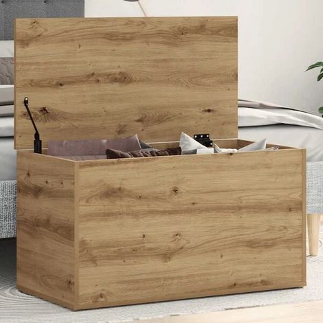 Coffre de Rangement en Bois Massif Chêne, 84x42x46 cm, Meuble de Stockage Ingénieux avec Grande Capacité pour Salon, Chambre ou Entrée (1/5)