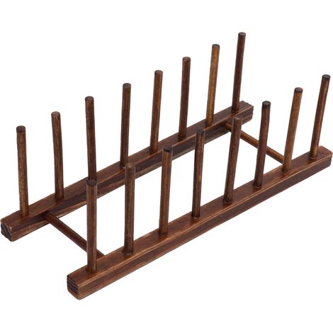 Égouttoir à vaisselle pliable en bois à 8 colonnes pour bols, assiettes, tasses, couvercles et casseroles. (1/5)