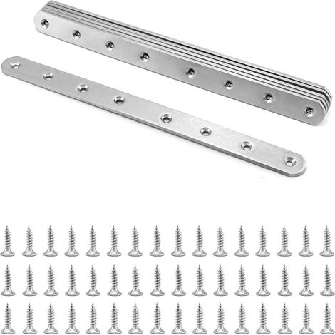 6 Pièces Pattes D'assemblage, Supports De Fixation Droits Plats Plaques 295mm Dassemblage Métalliques En Acier Inoxydable Avec 48 Vis De Fixation, Plaque De Réparation Meubles (1/5)