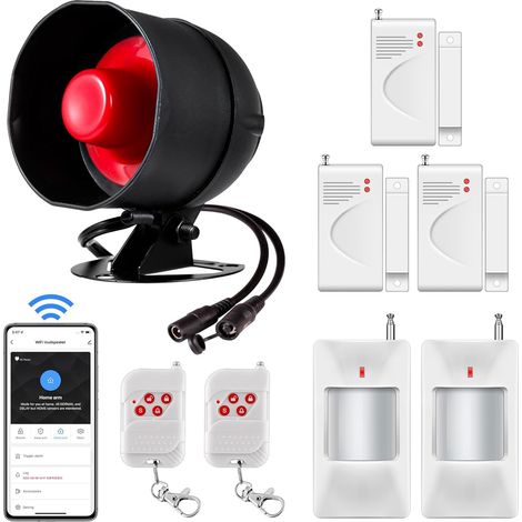 WiFi Alarme Maison kit Alarme, Sirène Alarme Exterieure 115 DB, Capteur D'Alarme De Porte, Alarme Detecteur De Mouvement Et TéLéCommande (1/5)