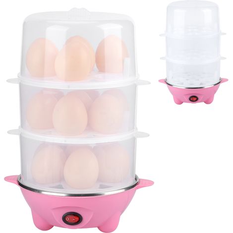 Cuiseur à œufs multifonctionnel avec fonction d'arrêt automatique, cuiseur à œufs vapeur double couche, petit cuiseur à œufs domestique, norme européenne 220V, rose à trois couches. (1/5)