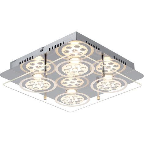 Lampada da soffitto Lampada in cristallo, lampada da soggiorno, 4 fiamme, aspetto cristallo, metallo vetro cromo satinato trasparente, 4x LED 5W 1400Lm 3000K, HxLxL 8x33x33 cm
