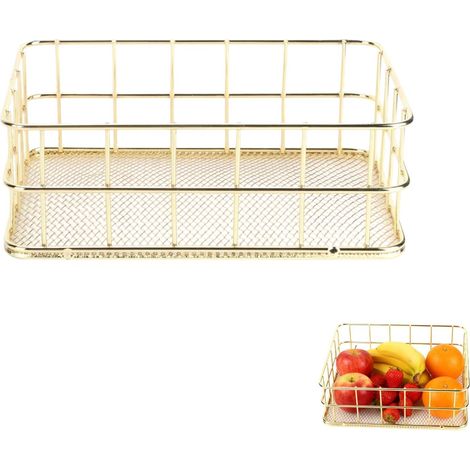 Panier Metal,Décoration Ménagère Panier de Rangement en Fer Doré, Organisateur de Bureau Multifonctionnel en Grillage Métallique pour la Maison, Petite Taille, Panier d'Épicerie(17x12x6 cm) (1/5)
