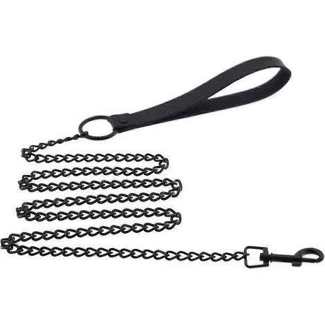 Laisse robuste Shxx pour chien, chaîne anti-morsure en métal, poignée en cuir, longueur d'environ 1,13 m (3,7 pi), convient aux chiens de petite et moyenne taille. Xq-pc134 (1/3)