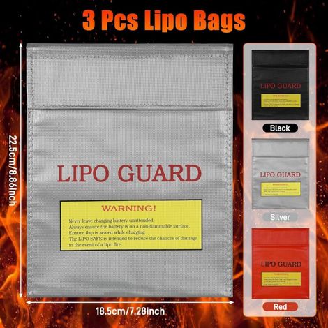 Set di 3 borse per batterie Lipo, 22,5 x 18,5 cm, ignifughe e antideflagranti, porta documenti impermeabile e ignifugo, borsa di protezione antincendio per batterie Lipo, oggetti di valore, documenti, (1/4)
