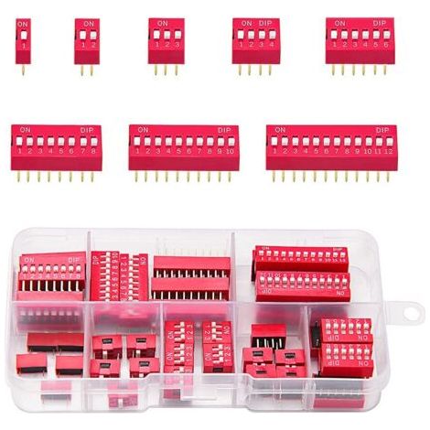 40 PCS 1 2 3 4 6 8 10 12 Pin Double rangée Commutateur DIP, 2.54mm On Off Slide Type Switch, pour Circuit Breadboards PCB (Rouge) (1/5)