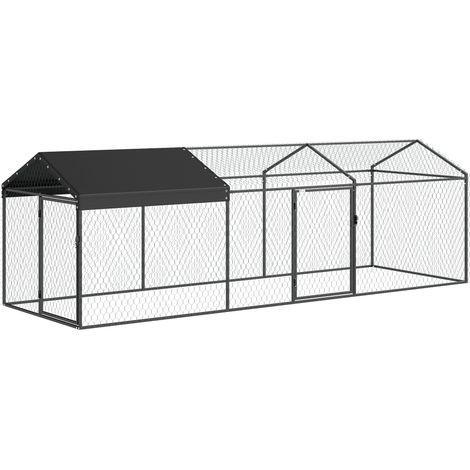 Pollaio per Galline da Esterno 3x1x1 m con Tetto Impermeabile Anti-UV e Serratura in Acciaio Zincato Nero (1/5)