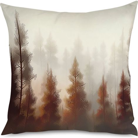 Housse de coussin imprimé forêt dans le brouillard (1/5)