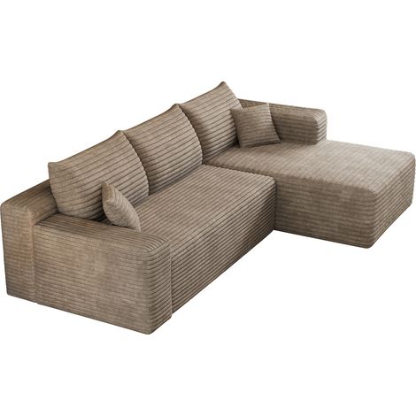 Sofá rinconero en L 241 cm de tejido tipo pana color camello (1/5)