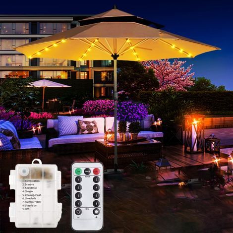 Etanche 104LED Lampes pour Parasol de patio à piles Avec Télécommande 8 Modes Lumières (Blanc chaud) (1/5)