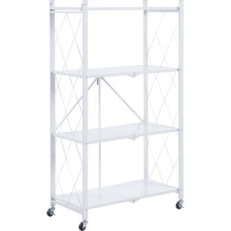 Estantería Metálica Plegable CATTERHOUSE Kim 122 - 71,5x36x122,5 cm Estantería de Almacenaje Color Blanco con Ruedas y 4 Baldas Soporta hasta 160 kg (1/5)