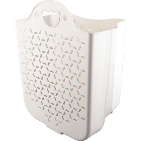 Panier à linge mural pliable en PP, grand format, blanc, idéal pour la buanderie ou une chambre d'étudiant. (1/5)