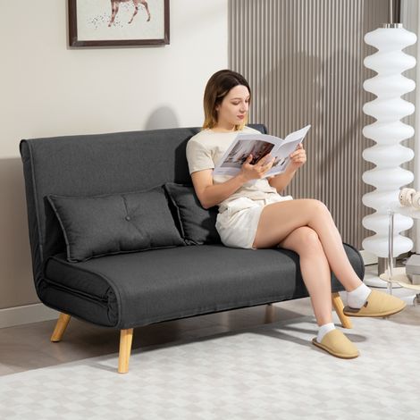 Transformable Charcoal Grey Sofa Bed with Click-Clack Mechanism and Adjustable Backrest for Ultimate Comfort and Style
