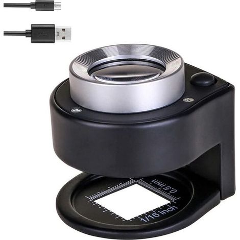 Loupe de bijoutier portable rechargeable avec 6 LED - Échelle pliable - Boucle oculaire pour l'examen optique des textiles, bijoux, pièces de monnaie et timbres (1/5)