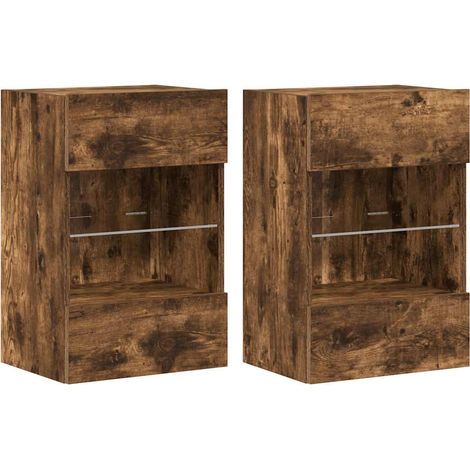 Maison Exclusive - Mobili da parete con luci LED per TV 2pz Rovere Fumo 40x30x60,5 cm