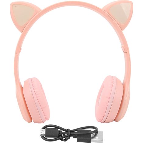 Casque sans fil P47M oreilles de chat mignonnes LED lumineuses, écouteurs Bluetooth 400mAh pour jeux musique téléphone rose (1/5)