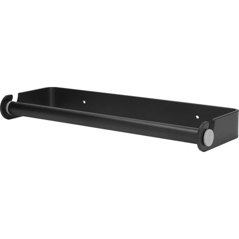 Schwarzer, wandmontierter Küchenrollenhalter 32 cm (Bohren erforderlich) für Frischhaltefolie, Papierhandtücher, saugfähiges Papier, hängende Aufbewahrung. (1/5)