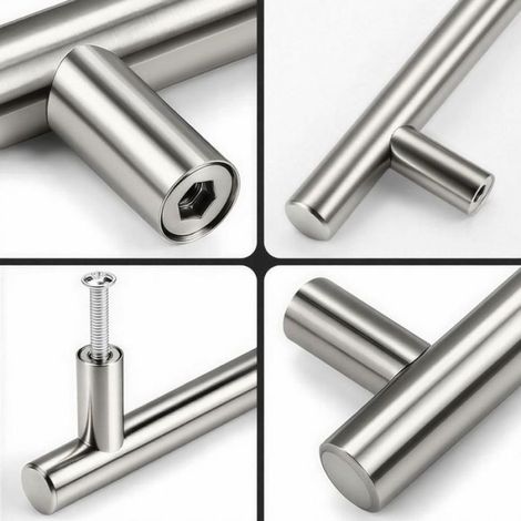 2 poignées inox en laiton pour meubles, vis incluses, entraxe 192 mm. (1/5)