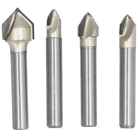Jeu industriel de mèches de routeur à rainure en V, 4 pièces, 90 degrés 1/4 5/16 3/8 1/2 pouces, diamètre de coupe, tige 1/4 pouces (1/5)