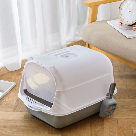 Grey Fully Enclosed Extra-large Splash-proof Detachable Cat Litter Box 37cm W x 51cm D x 36cm H (1/5)