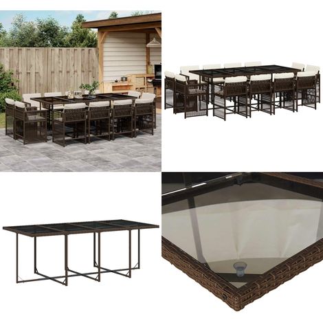 13-tlg. Garten-Essgruppe mit Kissen Braun Poly Rattan - Gartenmöbel - Essgruppe - Outdoor Möbel - Terrassenmöbel - Rattan Gartenmöbel - Home & Living (1/5)