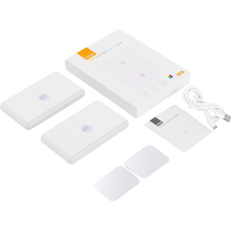 Set di 2 luci notturne a LED ricaricabili, luce bianca calda e modalità RGB dimmerabile, sensore di movimento magnetico per camera da letto, bagno, scale (1/5)