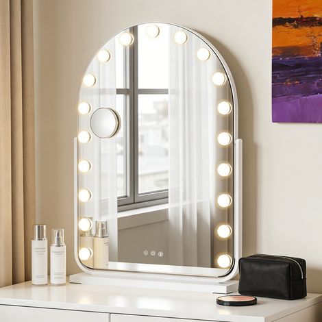 FLASIDU - Miroir de courtoisie - 17 LED - 3 modes d'éclairage - Fonction mémoire intelligente - 10,50 × 12 × 74 cm (1/5)