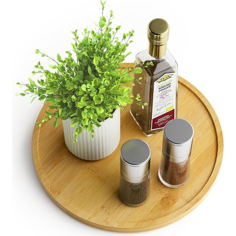 Plateau Tournant Lazy Susan Bambou Tournant Etagere A Epices, Plateau Tournant Epices Placard Cuisine pour Cuisine Epices Rangement, Rangement Placard, 25,4 cm, Bambou (1/5)