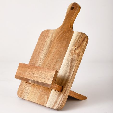 Support de livre de cuisine en bois pour plan de travail Porte-recettes en bois d'acacia Support décoratif multifonctionnel Compatible iPad, Bible Support de table avec passe-câble Montage facile (1/5)