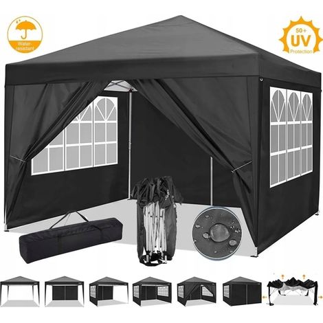 Tonnelle de jardin pliante 3x3m imperméable – Anti-UV 50+ – Cadre acier résistant à la rouille – 4 parois latérales amovibles – Montage rapide