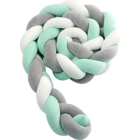 Bordure de lit tissée, bordure de lit de berceau tissée - nid de sommeil pour bébé de 2 mois (gris + blanc + vert-1m) (1/4)