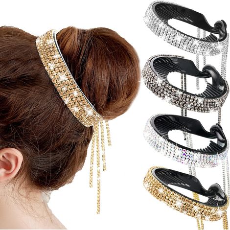 Pince À Cheveux - Demi-Ballon Extensible Avec Strass - Pour Chignon Torsadé Et Queue De Cheval - Lot De 4 (1/5)