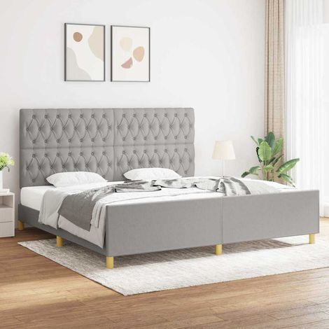 Estructura de cama con cabecero de tela gris claro 200x200 cm (1/5)