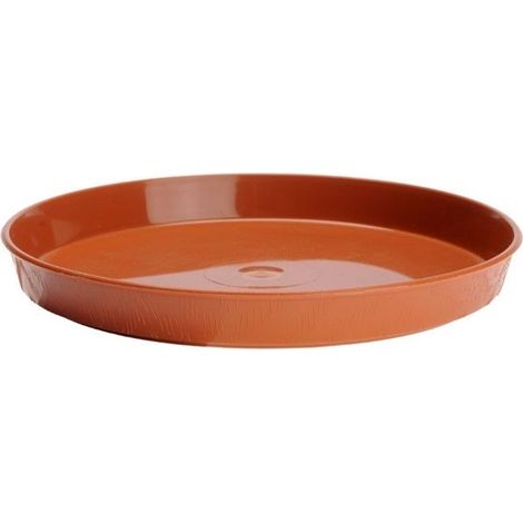 Sottovaso rotondo in plastica effetto legno, per vaso da fiori, 28 cm, taglia 5, terracotta, rosso (1/2)