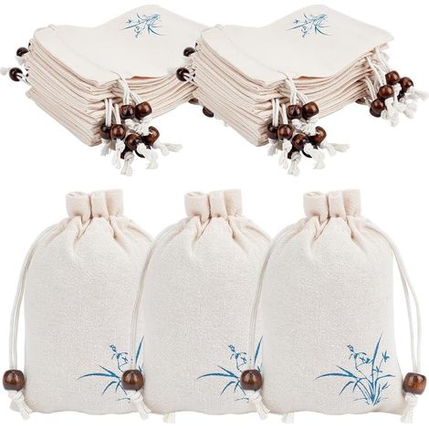 24pcs Pochette à Cordon en Lin Fleur Sachets Fleurs 10x14cm Petits Sacs Cadeaux en Tissu Vides Sacs pour Bijoux Cadeaux de Mariage s, Beige (1/5)