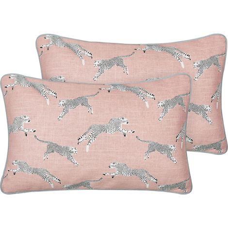 Lot de 2 Coussins Décoratifs avec Motifs de Guépards 30 x 50 cm en Coton Rose Arales