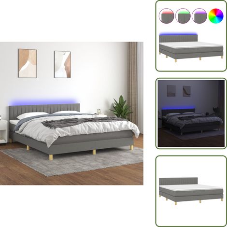 Sommier à lattes de lit et matelas et LED Gris foncé 180x200 cm - Sommier Tapissier - Lit Avec Led - Matelas À Ressorts Ensachés - Têted Lit Ajustable - Éclairage LED (1/5)