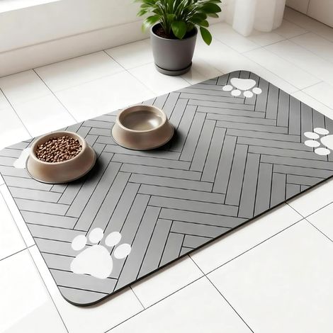Tapis d'alimentation pour animal de compagnie, absorbant, imperméable, envers en caoutchouc antidérapant, séchage rapide, set de table pour chien, chat, gamelle, gris foncé, 20,3 x 30,5 cm (1/4)