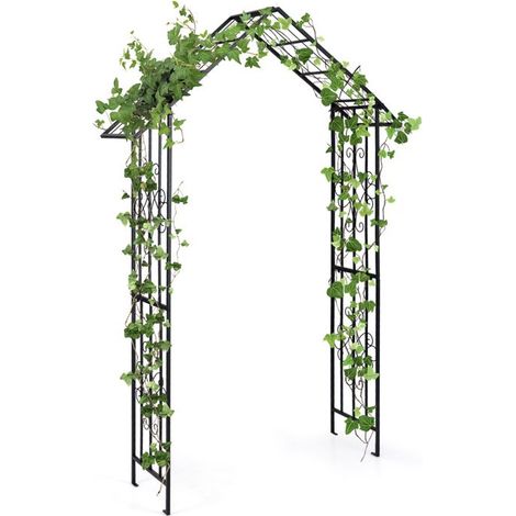 COSTWAY Drahtgitter-Gartenbogen – 116 x 40 x 223 cm – Elegantes Dach – 4 Erdspieße – für Rosen und Kletterpflanzen