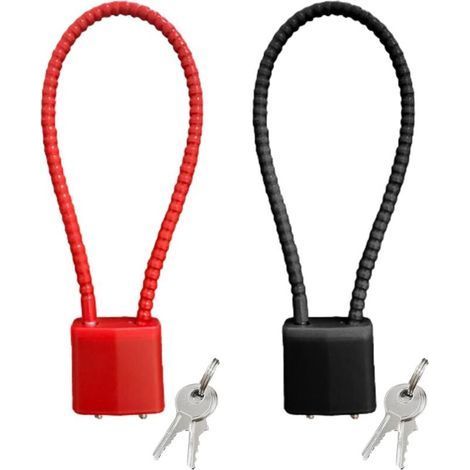 Lot de 2 cadenas antivol en étrier avec clé, câble métallique souple pour vélo, casier ou équipement extérieur – noir et rouge (1/5)