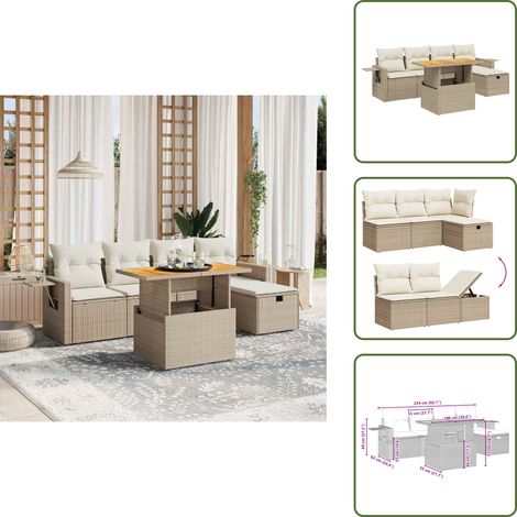 6-tlg. Garten-Sofagarnitur mit Kissen Beige Poly Rattan - Gartenmöbel Set - PE-Rattan Möbel - Outdoor Lounge - Gartenlounge - Terrassenmöbel (1/5)