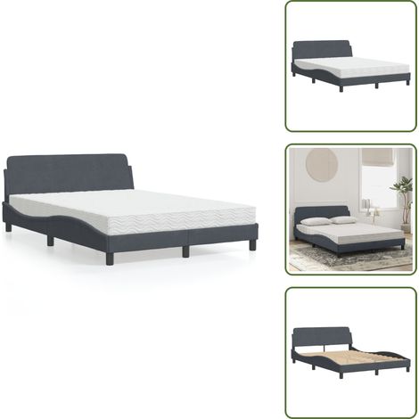 Letto con testata - vidaXL Letto con Materasso Dover Grigio Scuro 120x200 cm in Velluto - Materasso in PU