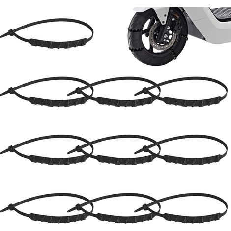 10 Chaînes à neige pour moto et vélo électrique - Antidérapantes en nylon universelles, 20 dents, Pour routes glacées et enneigées