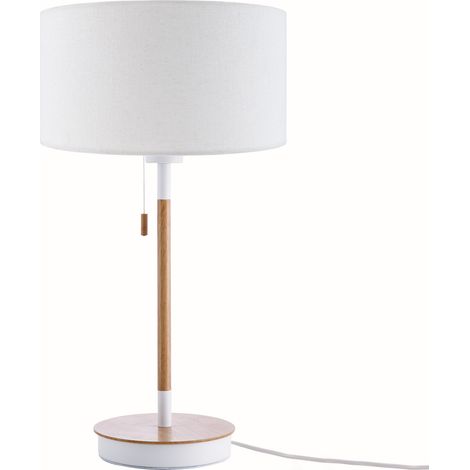 Paco Home Tischlampe Nachttischlampe Schreibtischlampe Höhe 49 cm Design Skandinavisch  Weiß (Ø28 cm),  Tischleuchte Weiß/Holz