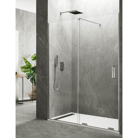 Mampara de ducha Frontal ALLSTONE KERES 1+1, sin perfil inferior ni superior 170-175 cm barra de estabilización perpendicular (1/3)