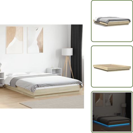 Bettgestell mit LED Sonoma-Eiche 140x200 cm Holzwerkstoff - Bettesrahmen - Holzbettfundament - LED-Bettgestell - Schlafzimmermöbel - Doppelbett (1/5)