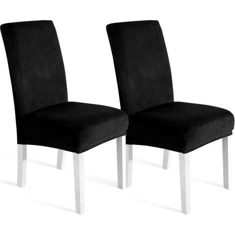Stuhlhussen Samt 2er Set, Universale Stretch Hussen, Waschbar, Kratzfest, Schwarz (1/5)
