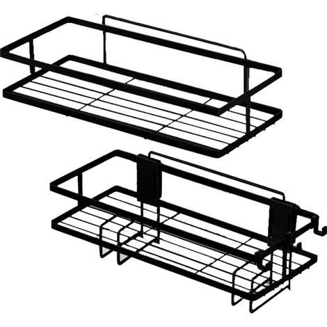 Étagère de toilette ouverte, grande capacité, montage sans clous, métal, décorative, pratique, à placer au-dessus des toilettes, organisateur de salle de bain, double niveau, noire (1/5)