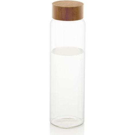 Bouteille d'Eau en Verre Réutilisable Bouchon Bambou - 1L (1/4)